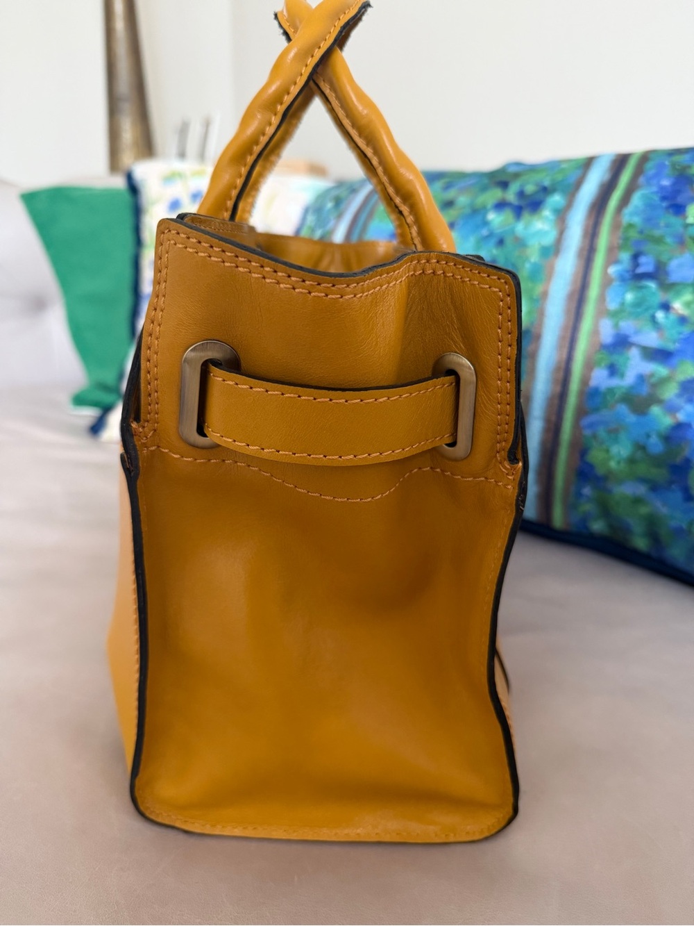 Patricia Nash Discovery Attica Leather Satchel Mustard Equestrian - Picture 3 of 7